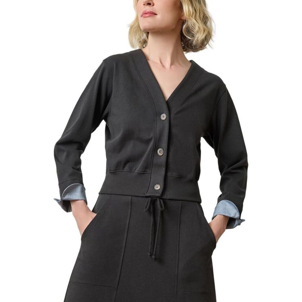 Lilla P Womens Rib Trim V-Neck Cardigan